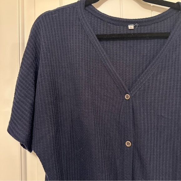 Navy blue women's button up tie front blouse XL - Picture 2 of 5